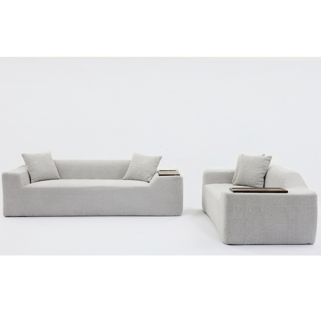 [NEW ARRIVED] [VIDEO PROVIDED]2 Piece Boucle Cloud Sofa Set, Upholstered Sofa Set, Modern 3 Seater and 2 Seater Sofa  with MDF End Table for Living Room ,Apartment,3+2 couch,Boucle, Light Gray