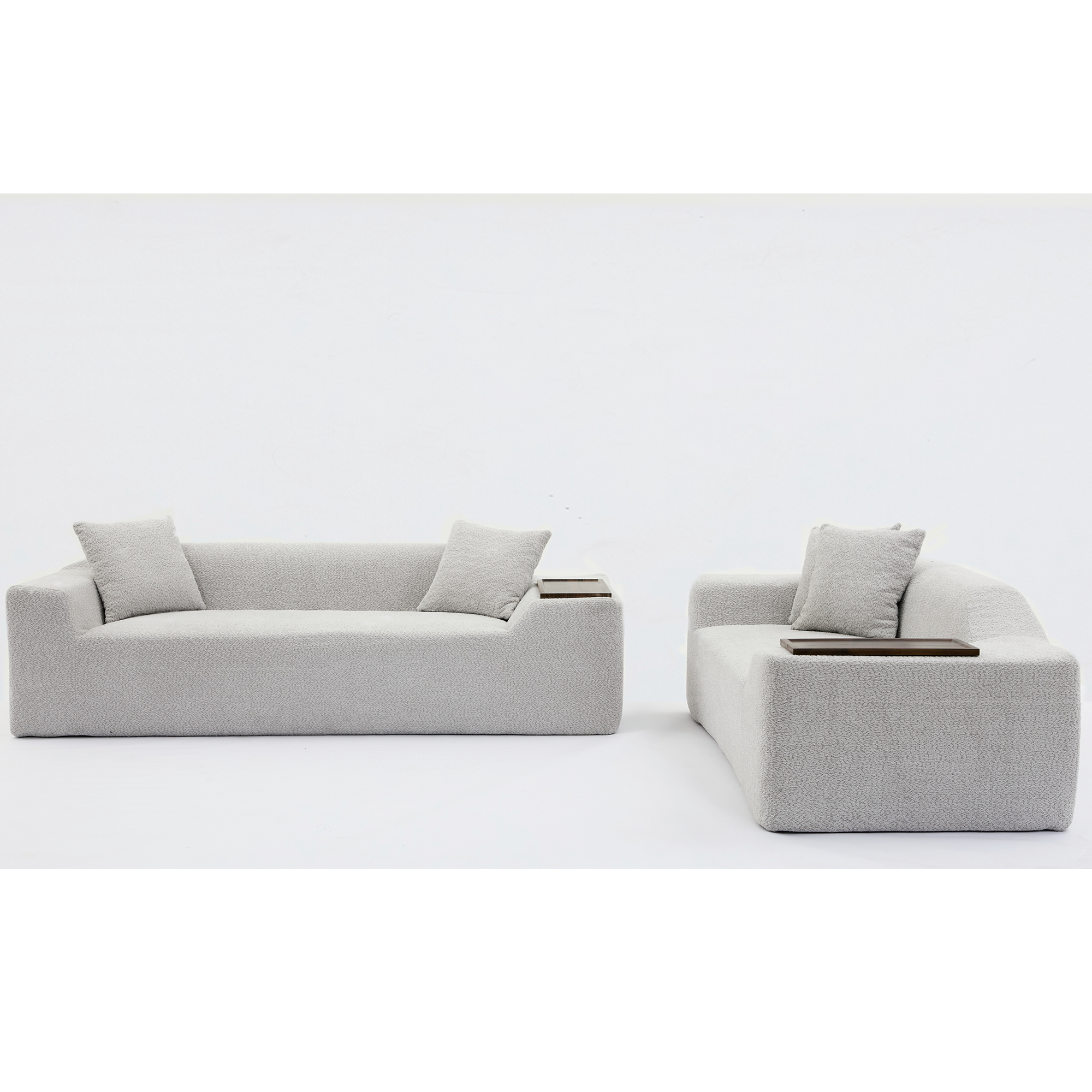 [NEW ARRIVED] [VIDEO PROVIDED]2 Piece Boucle Cloud Sofa Set, Upholstered Sofa Set, Modern 3 Seater and 2 Seater Sofa  with MDF End Table for Living Room ,Apartment,3+2 couch,Boucle, Light Gray