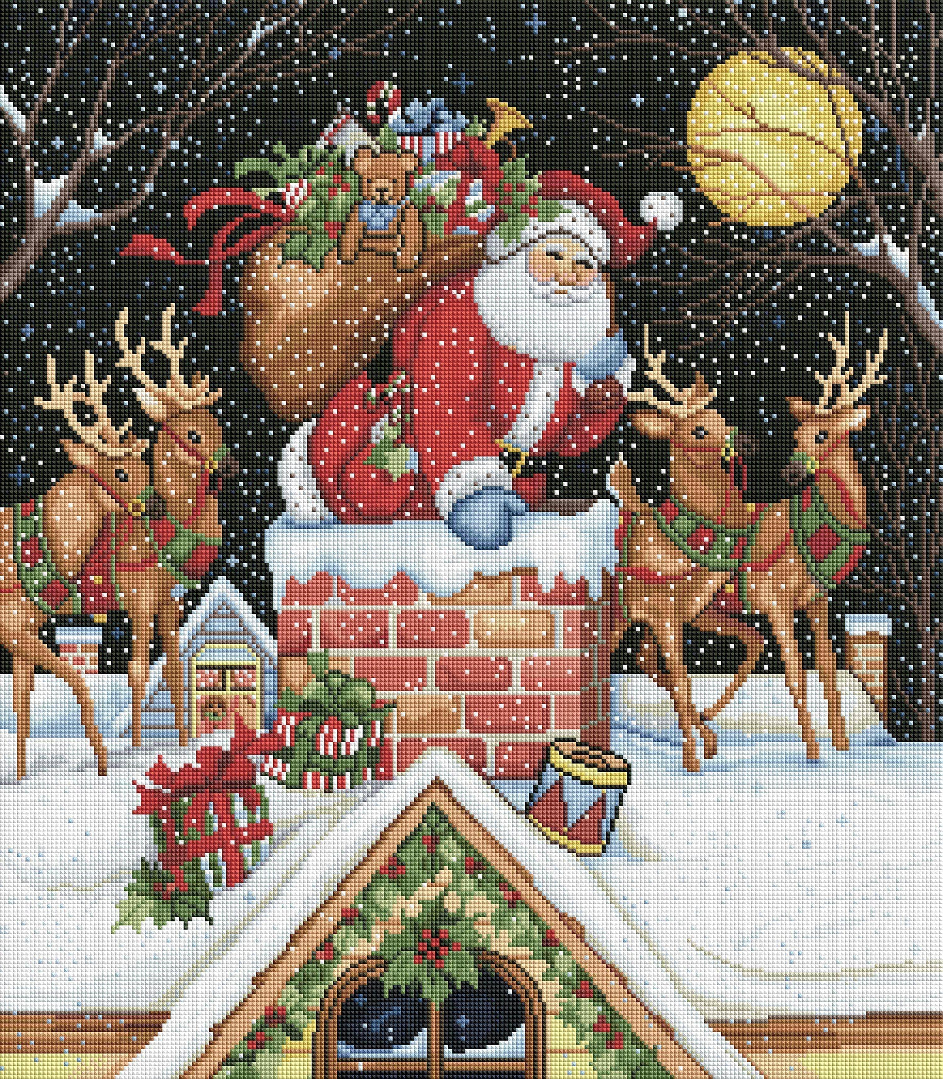 Diamond Art Club – Santa in the Chimney Christmas Diamond Painting (Square Drill, 22" x 25")
