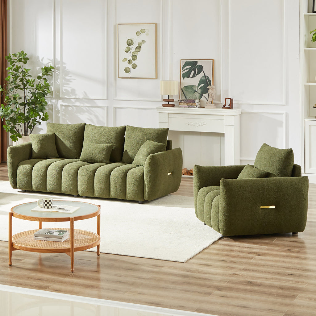 3 Seater + 1 Seater Combo Sofa Modern Living Room Sofa, Teddy Sofa, Wooden Frame, 4 Cushions, Apartment Sofa Furniture