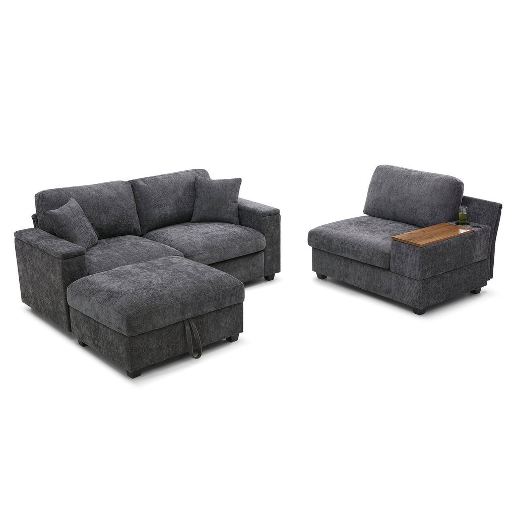 120.3'Sectional Sofa ,L-Shaped Oversized Couch ,Comfy Cloud Couch Set with Drop Down Table,360-degree Swivel tray ,Cup Holders,USB Charger,Storage Ottoman and  Armrest,Wide Seat Sofa for Living room