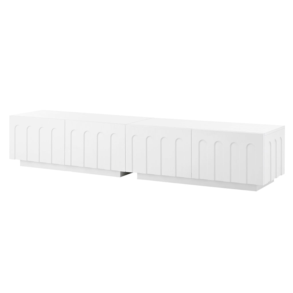 ON-TREND Elegant TV Stand with Arched Design for TVs Up to 80', Modern Dual Purpose Coffee Table with 4 Drawers, Multi-Functional Organizer Cabinet with Storage for Living Room, Bedroom, White