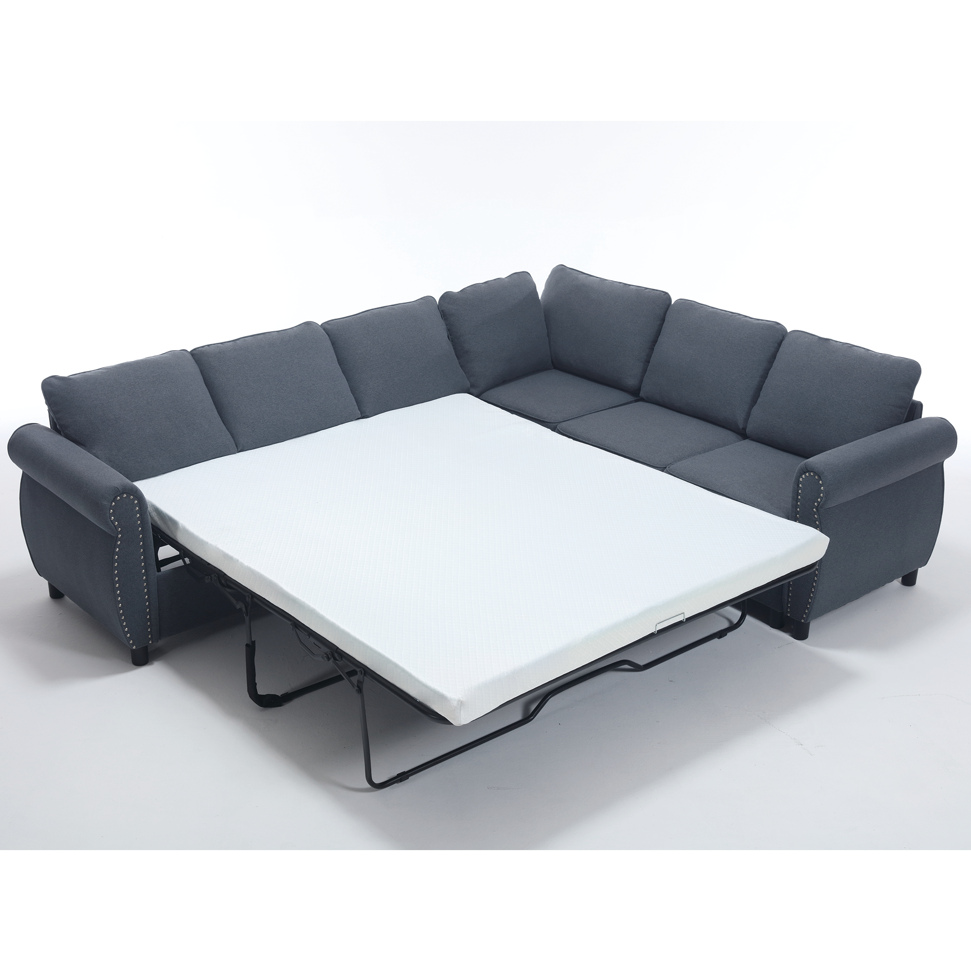 [NEW ARRIVED] [VIDEO PROVIDED] Sleeper Sofa, 2 in 1 Pull Out Couch Bed,6 seater sofa bed, L Shaped Sleeper Sectional Sofa Couch,Riveted sofa,104'' Large combined sofa Bed in living room, GRAY