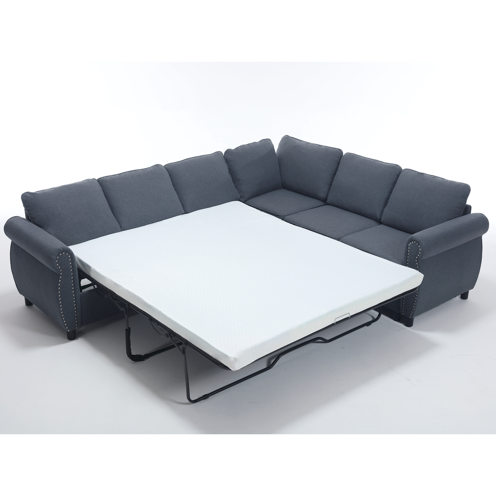 [NEW ARRIVED] [VIDEO PROVIDED] Sleeper Sofa, 2 in 1 Pull Out Couch Bed,6 seater sofa bed, L Shaped Sleeper Sectional Sofa Couch,Riveted sofa,104'' Large combined sofa Bed in living room, Dark Gray