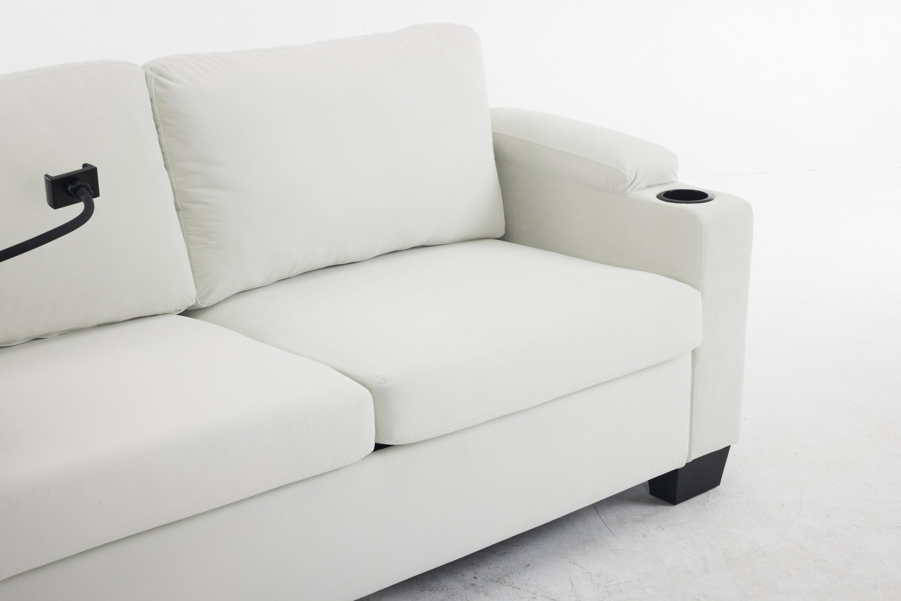 Pull-out sofa bed, chenille material, pull-out queen sofa bed, with USB charging, mobile phone holder, memory sofa, removable and washable cushions, suitable for living room, bedroom, apartment, white