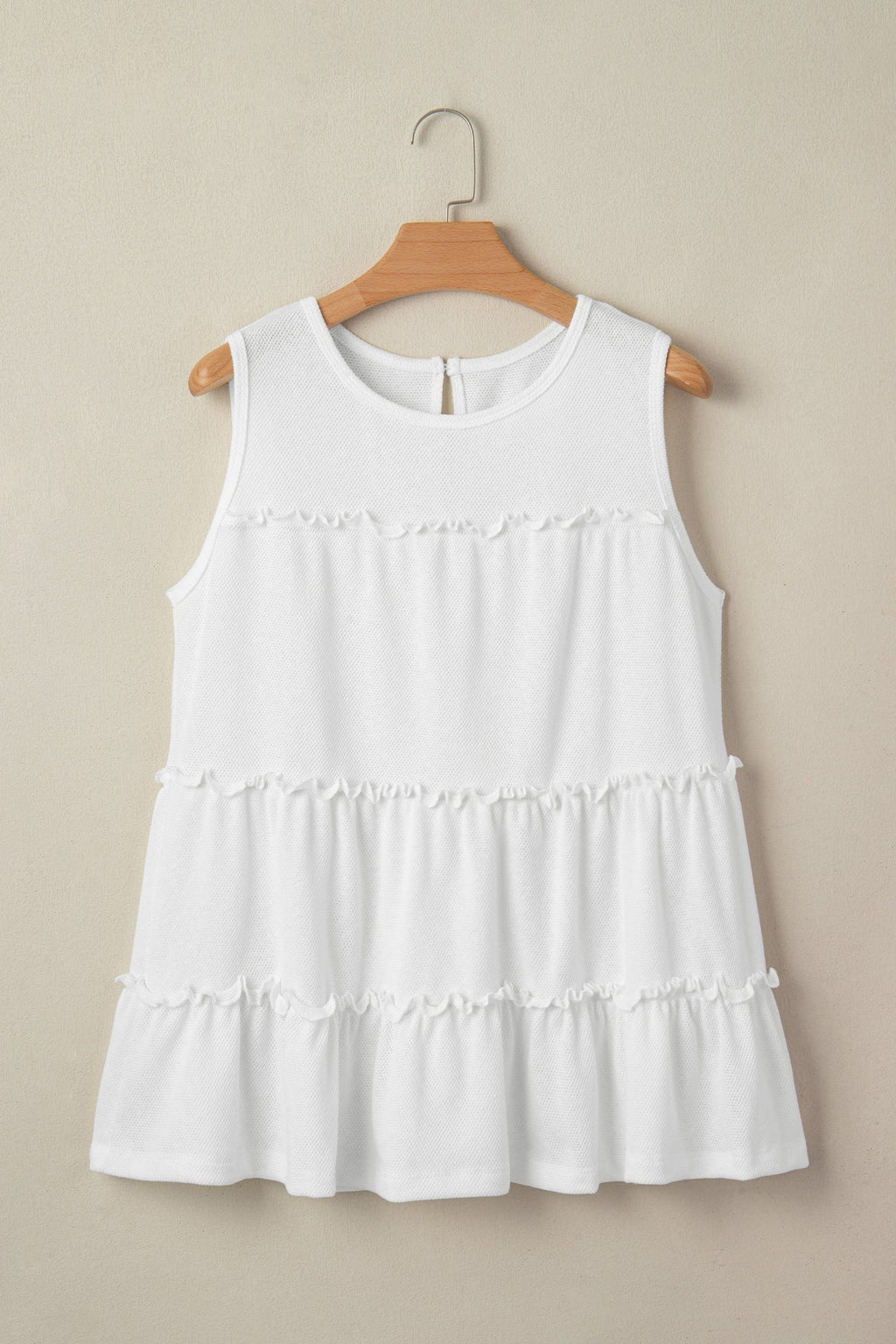 Solid Frilled Ruffle Tiered Tank Top