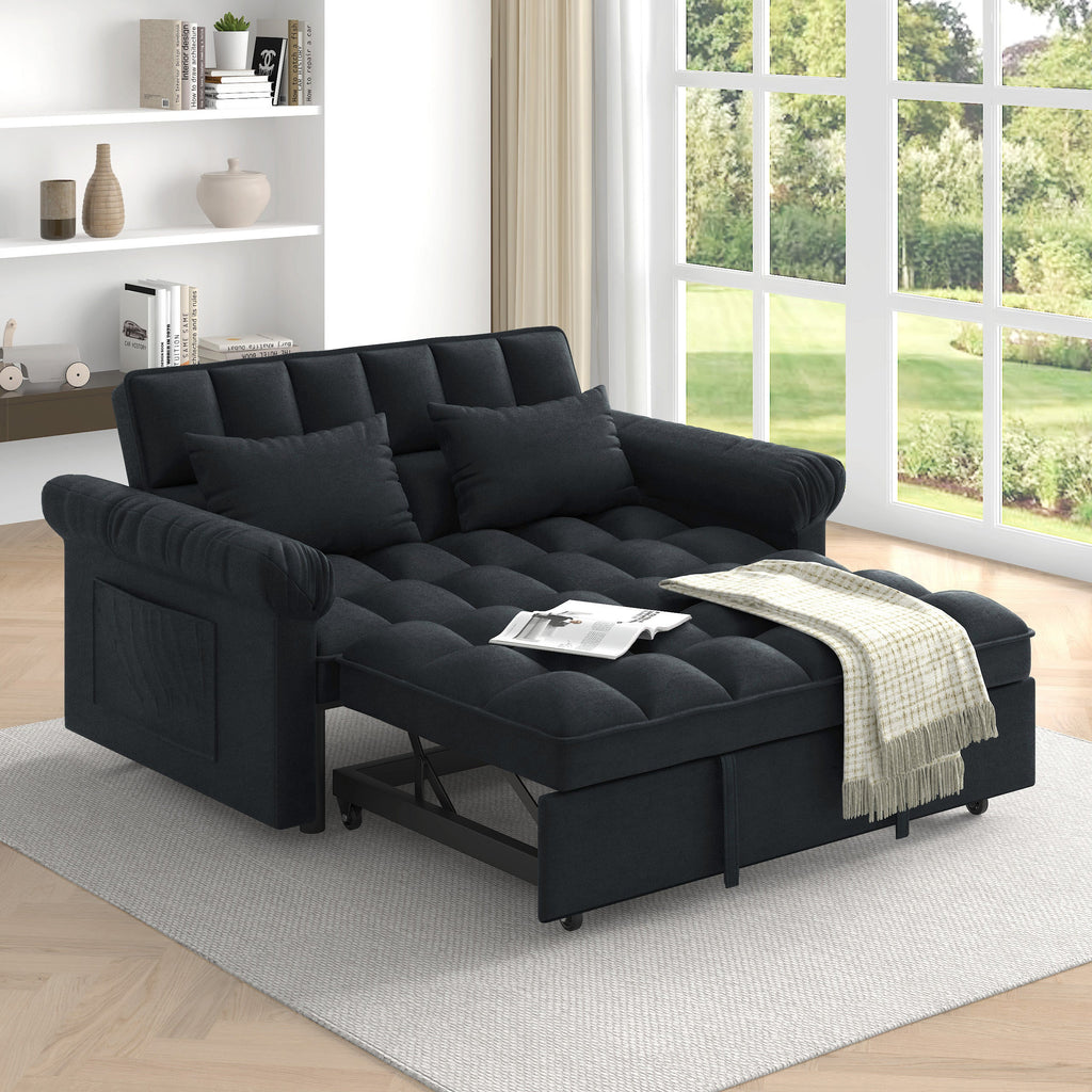 Loveseats Sofa Bed with Pull-out Bed,Adjsutable Back-Black