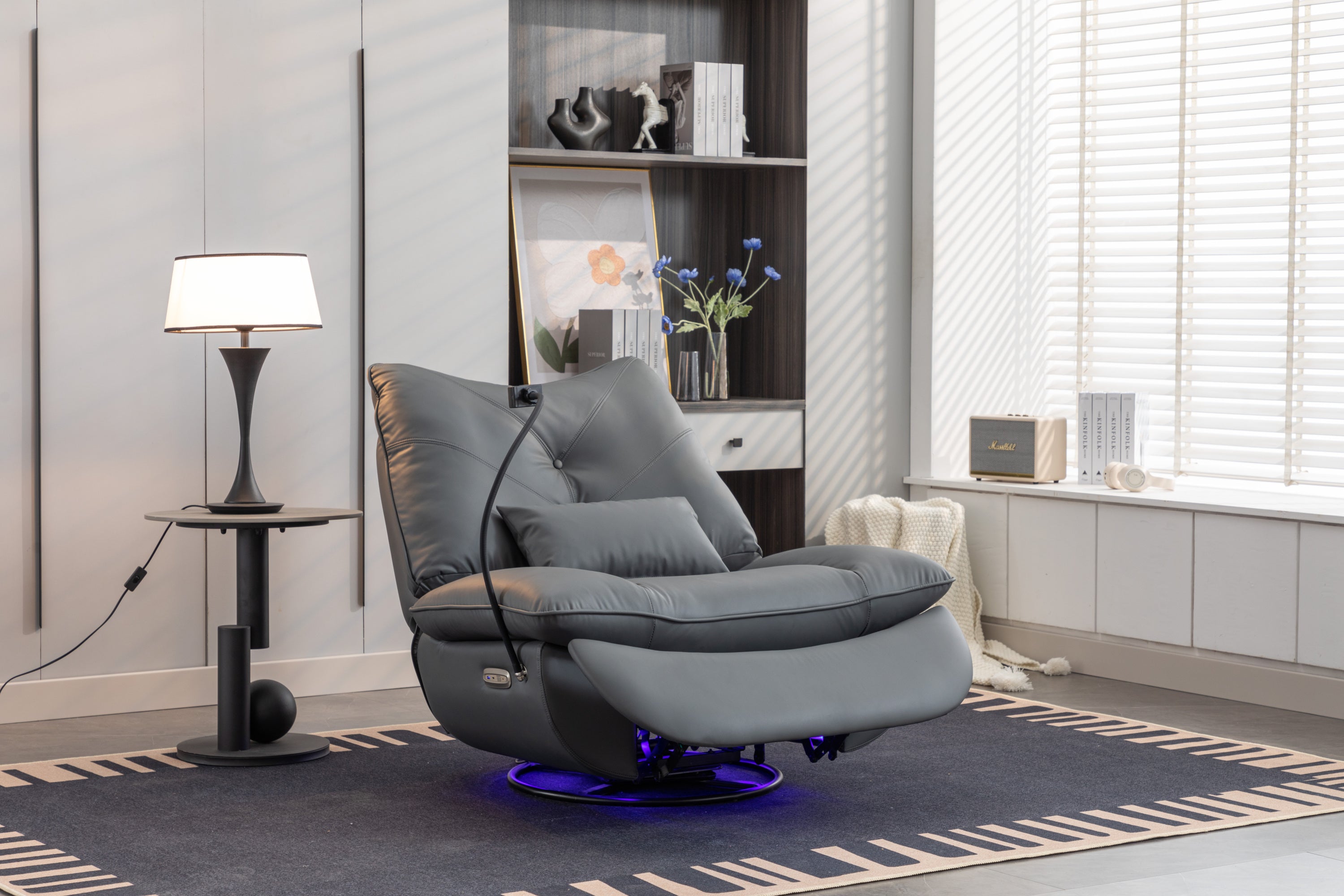 270 Swivel Glider Recliner Chair, Power Recliner Rocking Chair, USB Port Charge for Nursery Chair with Atmosphere Lamp for Living Room Bedroom Apartment