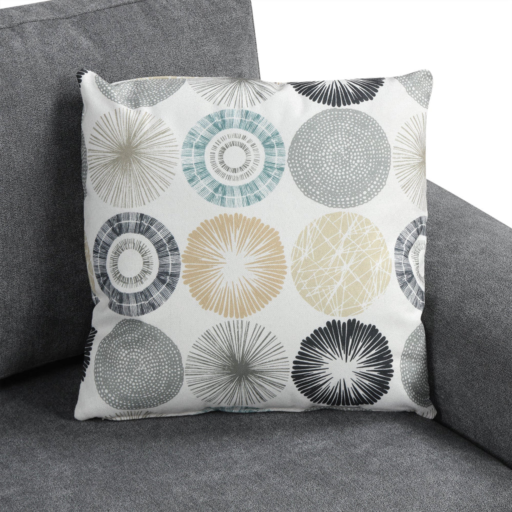 111' Upholstered 3-seater Sofa Curved Sofa Couch with Two Printed Pillows for Living Room, Dark Gray
