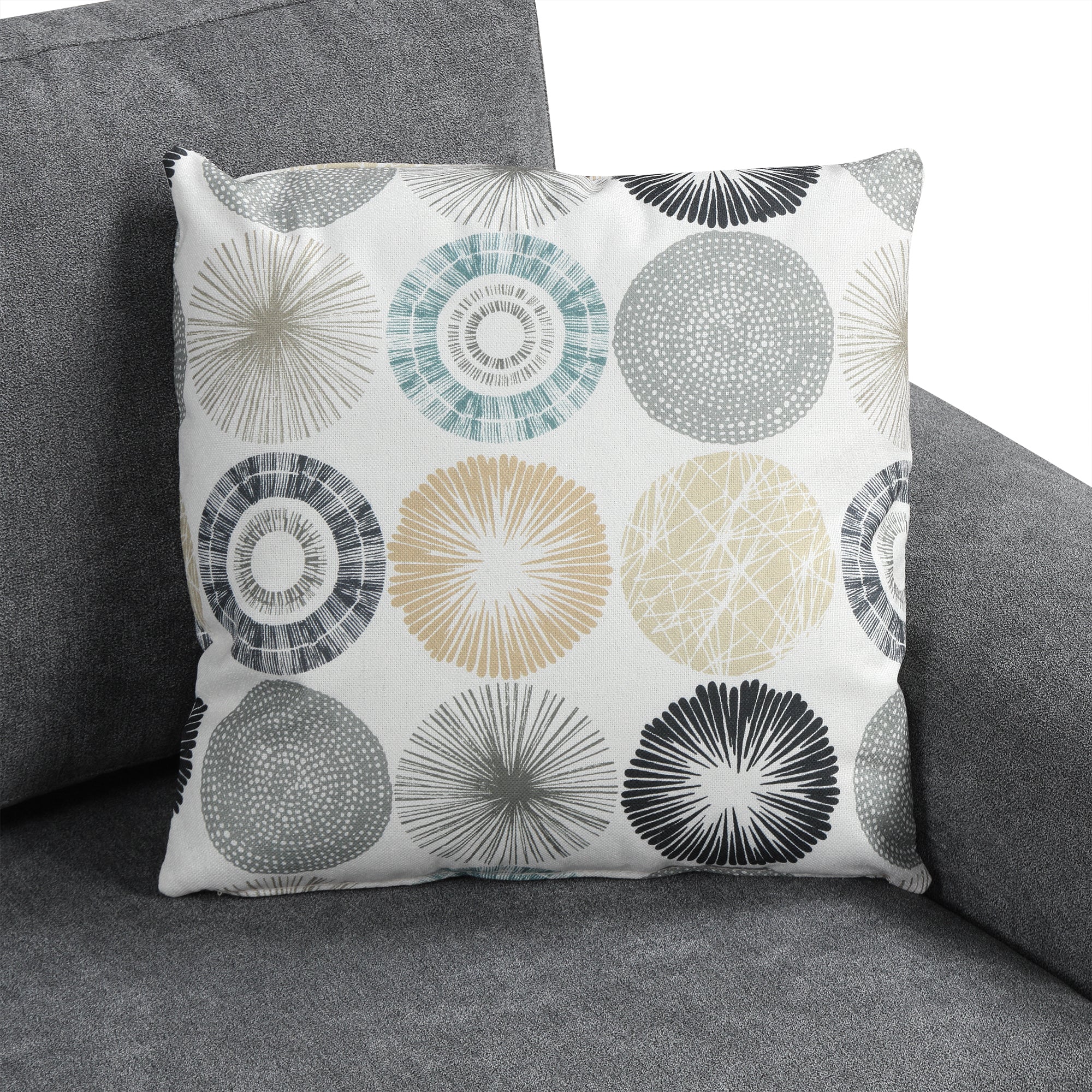 111' Upholstered 3-seater Sofa Curved Sofa Couch with Two Printed Pillows for Living Room, Dark Gray
