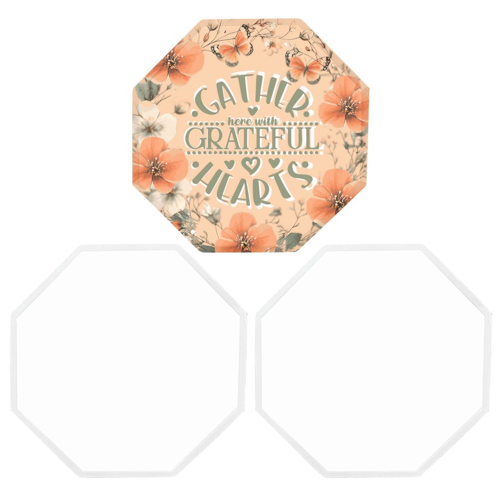 Gather Here with Grateful Hearts Orange Octagonal Metal Decorative Sign - 12"x12"