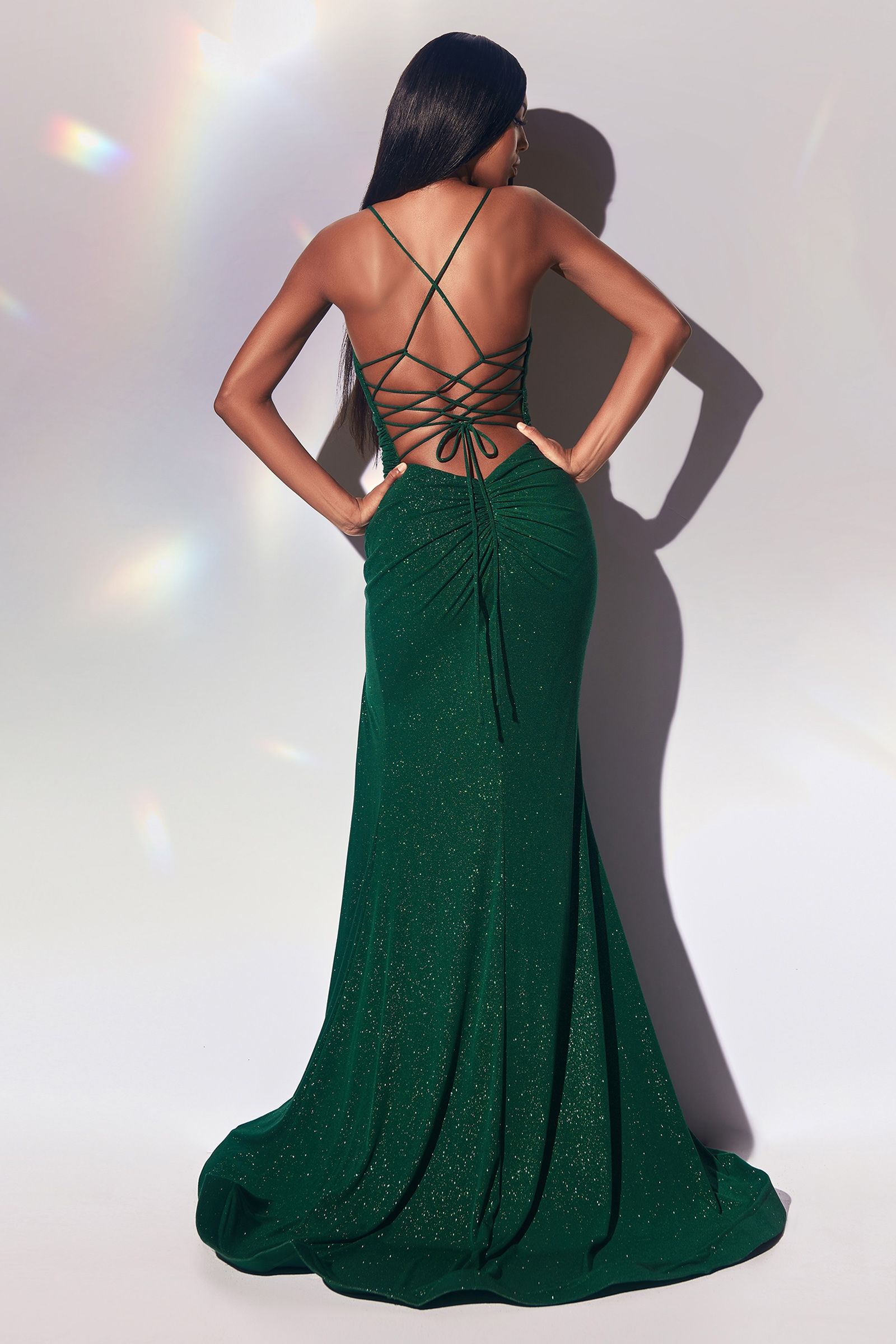 SPARKLY STRETCH FITTED LACE UP GOWN CDCC2162