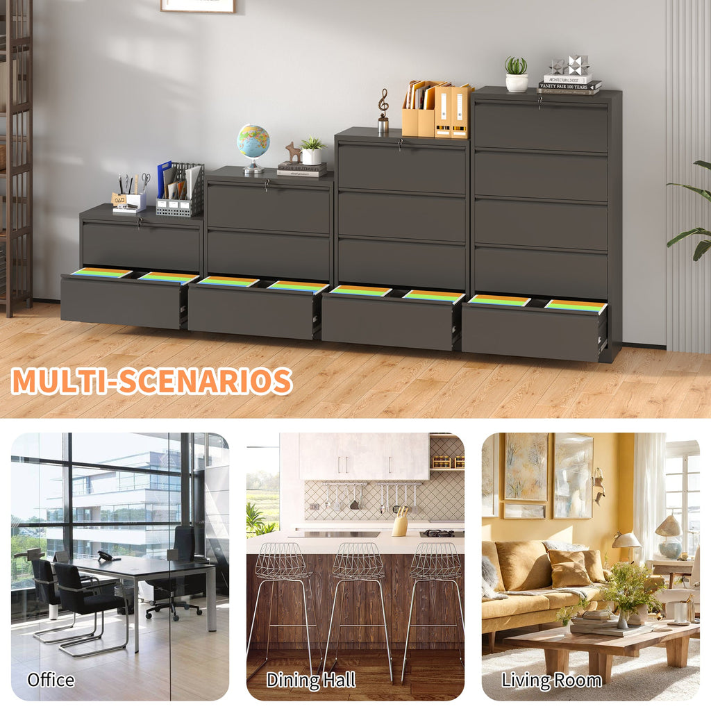 Modern Black 3-Drawer Lateral File Cabinet with Lock, Metal Filing for Legal/Letter/A4/F4