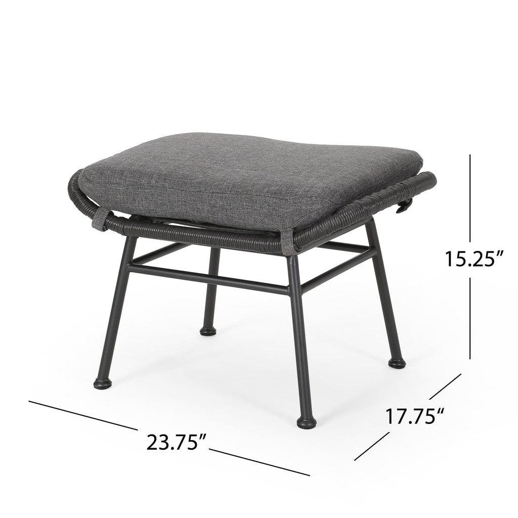 Outdoor Modern Boho Wicker Ottoman With Cushions (Set of 2)