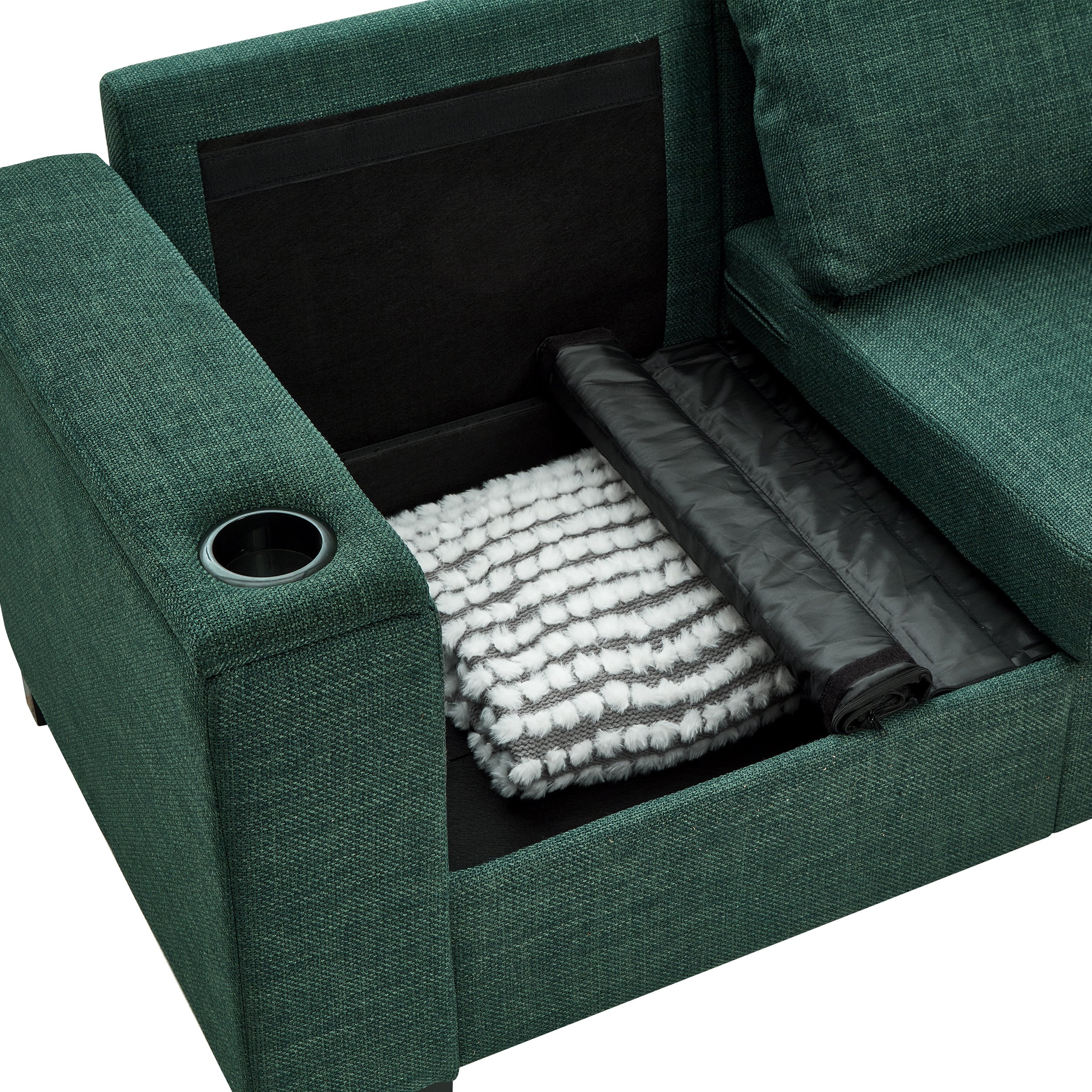 Two Pieces 2+3 Seater Sofa Modern Style Living Room Sofa Fabric Couch,Square Arm Sofa with Cup Holder,Storage Sofa,Upholstered Polyester Green