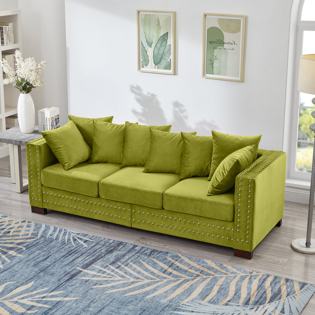 Modern Design Living Room Sofa 2+3 Seater Square armrest with Silver Nails Decoration Upholstered Velvet Couch Green