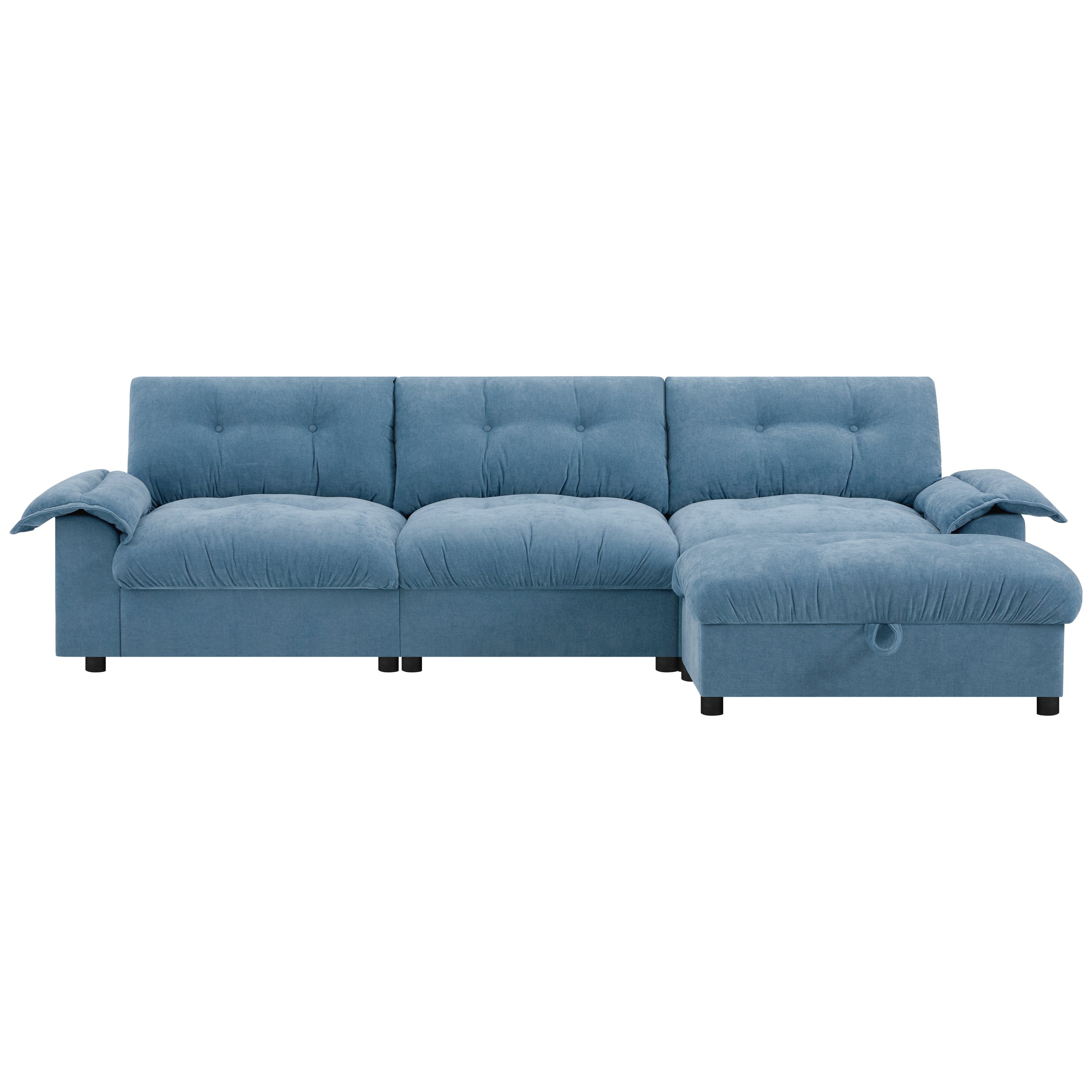 [VIDEO]104*60' Sectional Sofa, L-Shape with Multifunctional Armrest, Dual-Port Charging, Cup Holder, Side Storage Pockets, Movable Storage Ottoman, Unique Tufted Design, Soft Cushion, Chenille,3colors