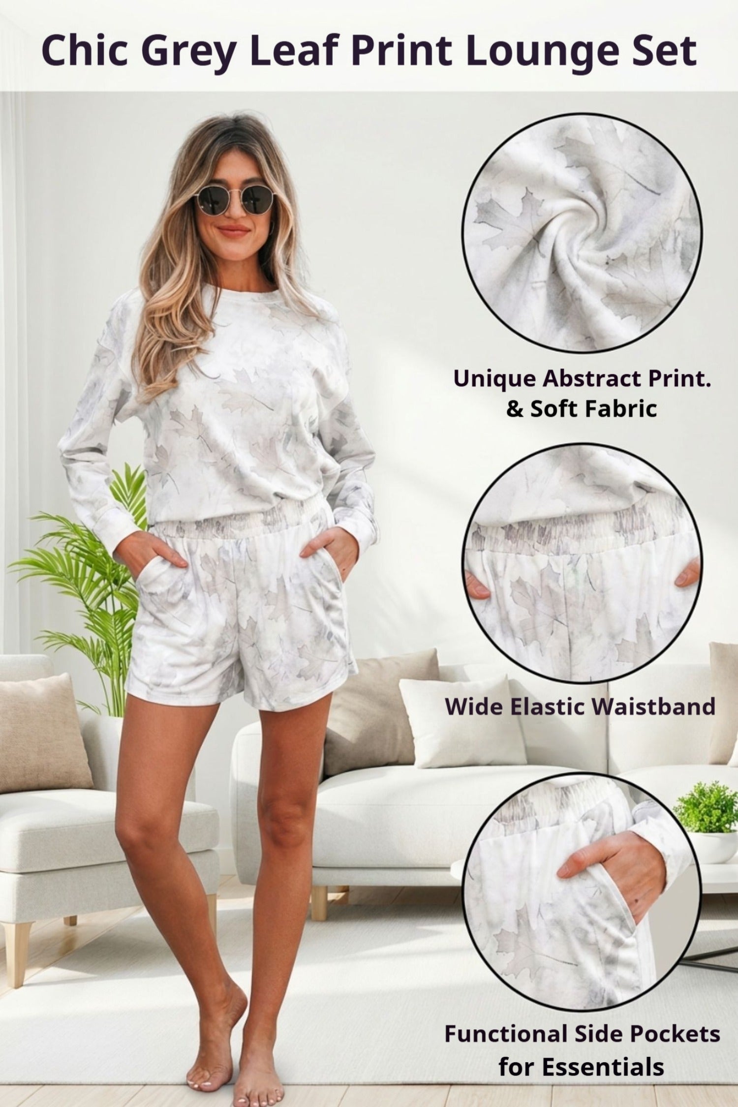 Camo Abstract Top and Elastic Waist Short Set