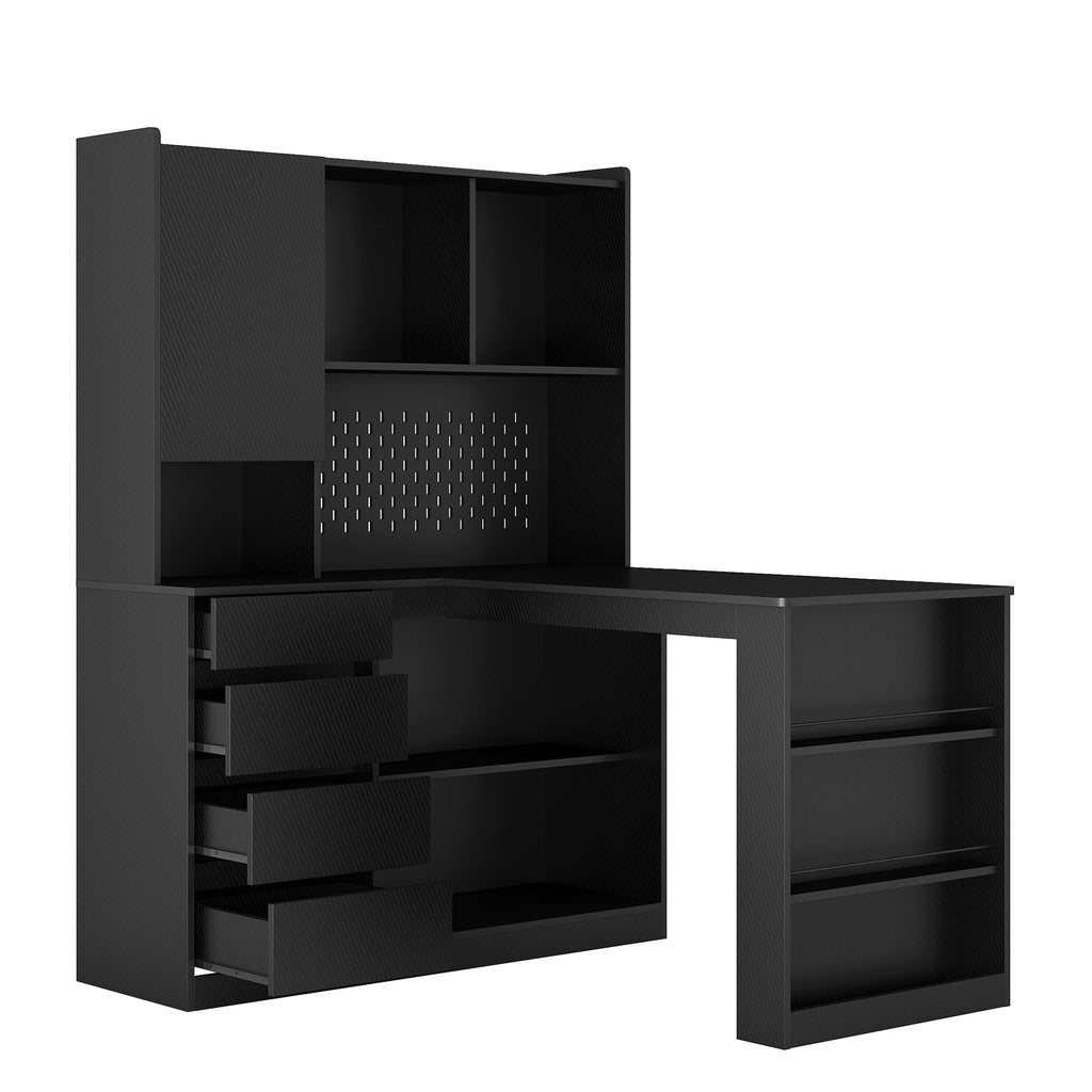L Shaped Desk,Computer Desk with Drawers,Bookshelf,with LED Light,Modern Corner Desk,Home Office Desk,L-Shaped Study Table Writing Desk,Corner Gaming Computer Desk with Storage