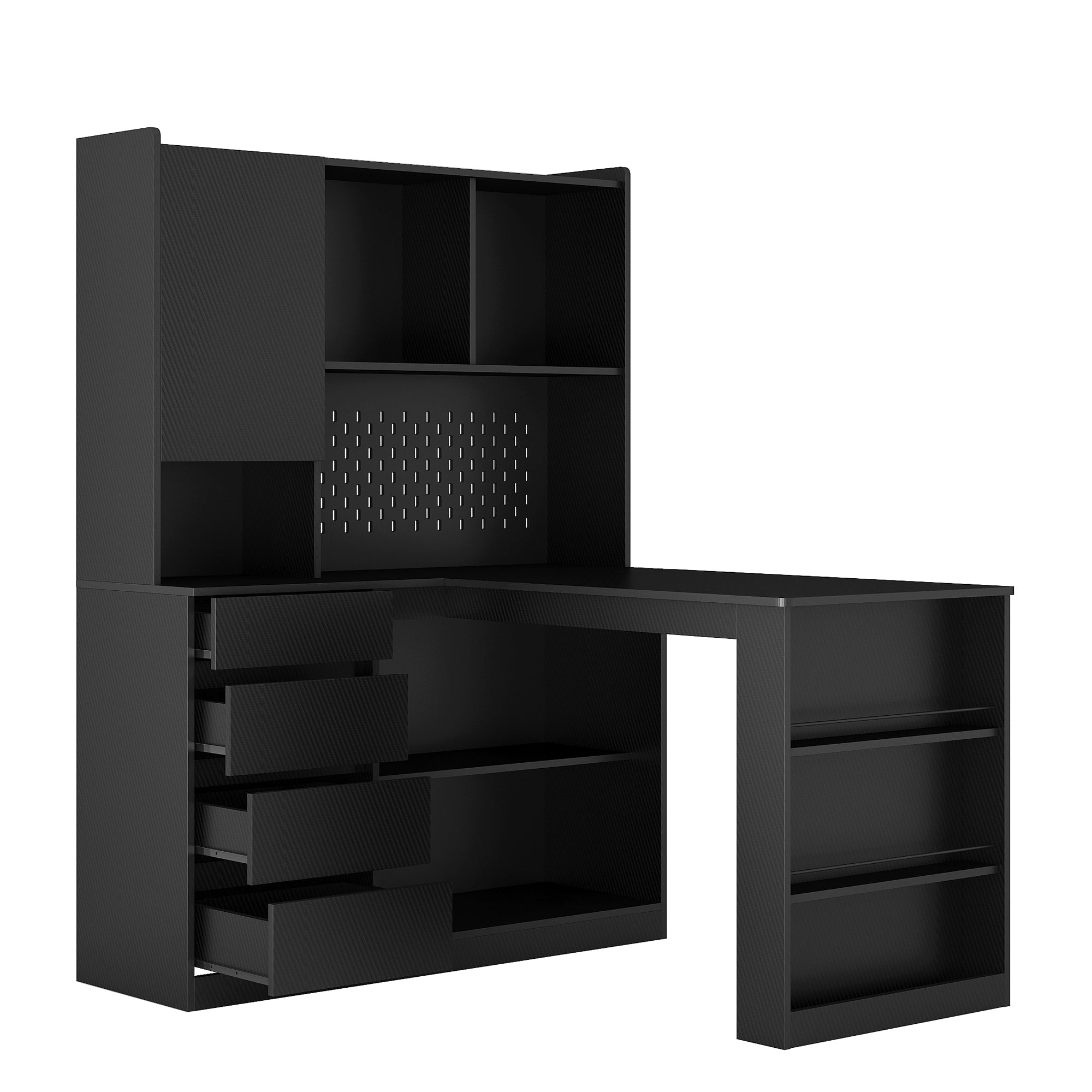 L Shaped Desk,Computer Desk with Drawers,Bookshelf,with LED Light,Modern Corner Desk,Home Office Desk,L-Shaped Study Table Writing Desk,Corner Gaming Computer Desk with Storage