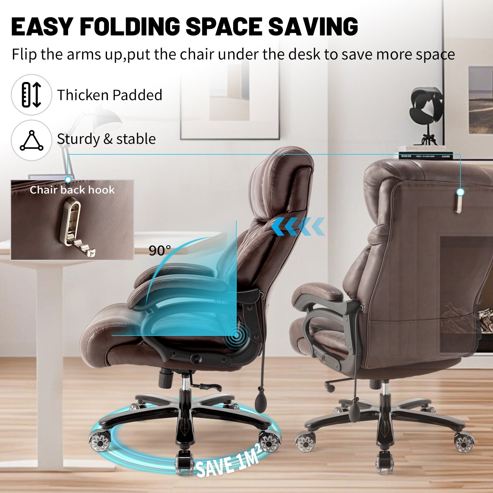 600LBS Big and Tall Office Chair for Heavy People, Extra Wide Seat and Adjustable Lumbar, Heavy Duty Executive Chair with High Back, Large Computer Desk Chair Comfortable for Home Office