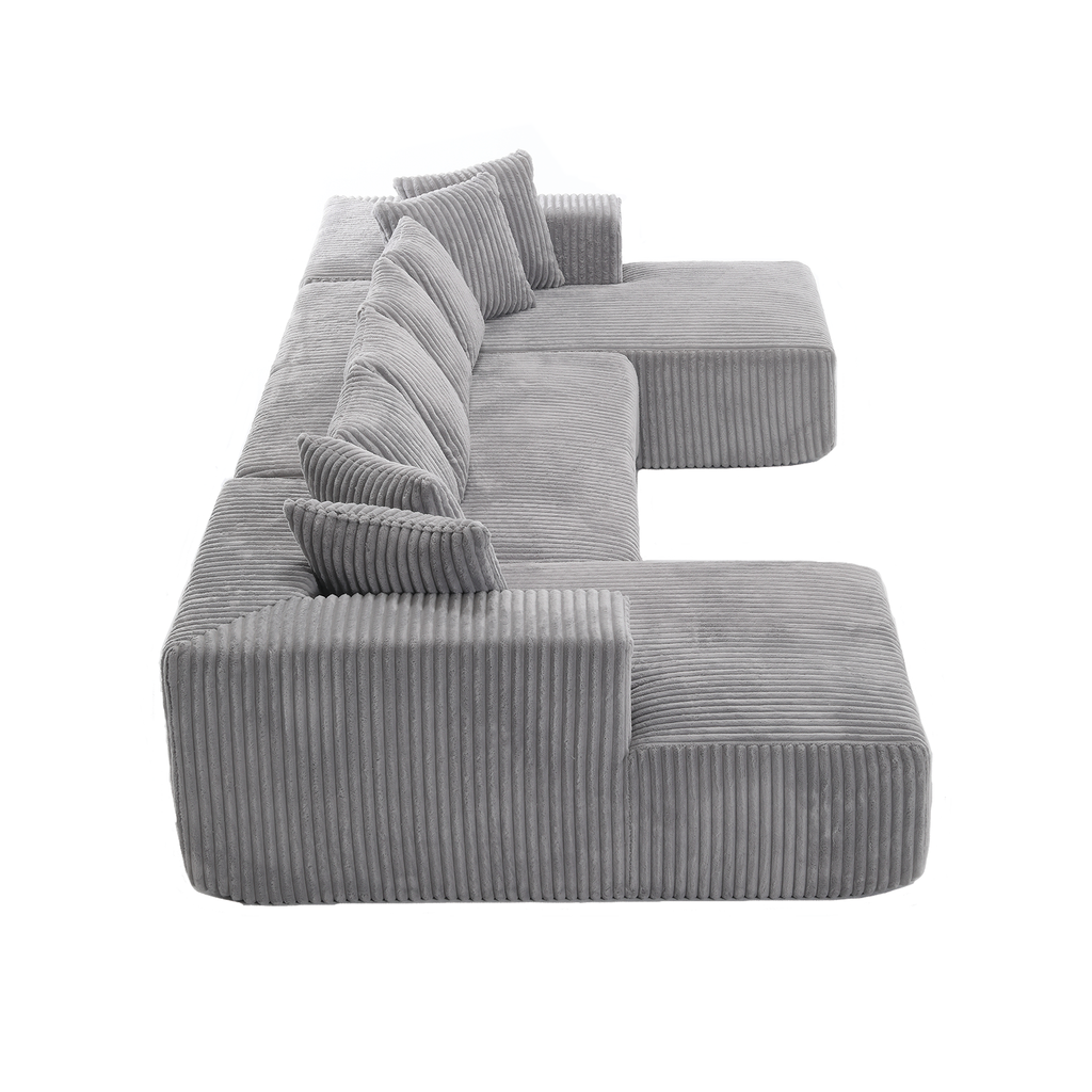 [NEW ARRIVED] [VIDEO PROVIDED]133.45'' Modular Sectional Couch, U-shaped sofa , Chaise Lounge, Striped fabric,Upholstered 4 Seater Couch for Living Room, Free Combination Sofa (Corduroy), Gray