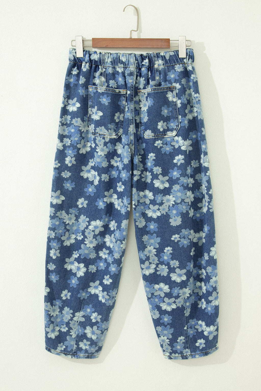 Floral Denim Drawstring Barrel Leg Jeans