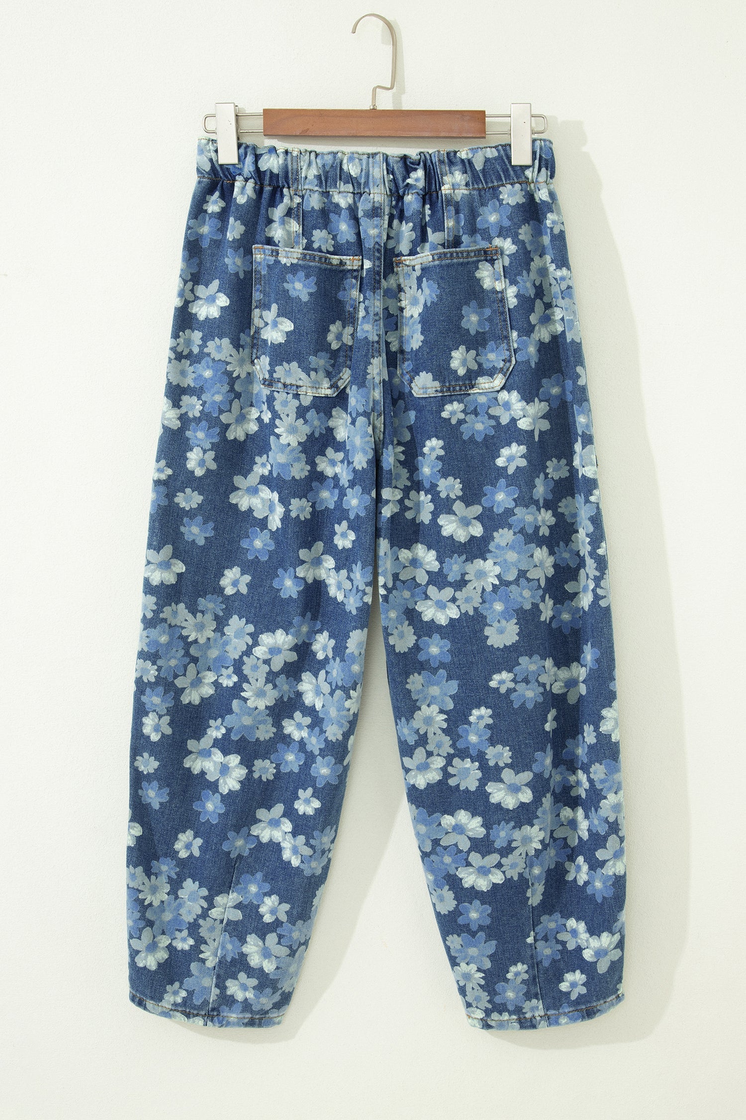 Floral Denim Drawstring Barrel Leg Jeans