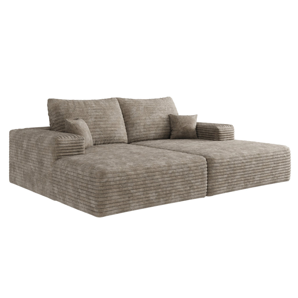 74.8' Modern Sofa bed With Dual sleeper, lounger for moviebonus room,No Assembly Required,Camel (Plush Corduroy Fabric)