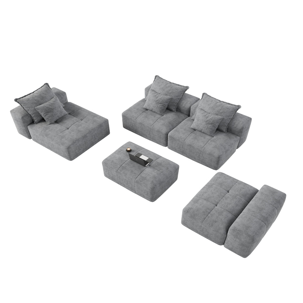 Modern Oversized Modular Sectional Sofa,Sparkling Chenille Fabric Soft Cushion Sofa with 6 Pillows,6 PCS DIY Combination Tufted Sofa,No Assembly Required,GREY