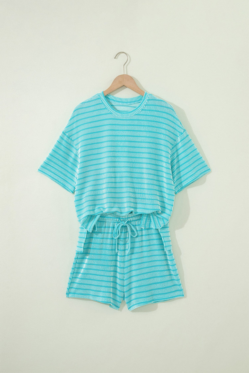 Stripe Corded Knit Tee & Drawstring Short Set