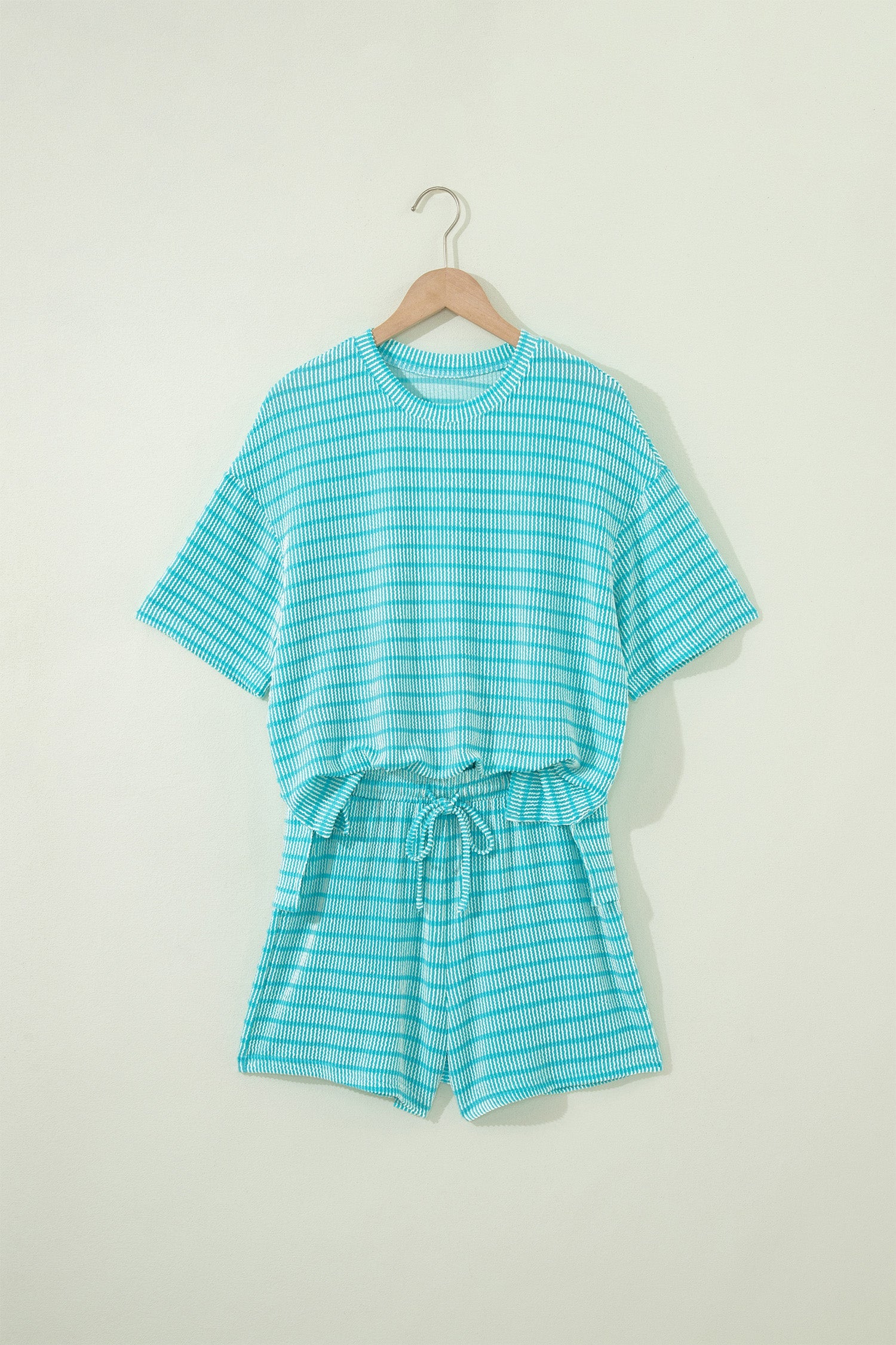 Stripe Corded Knit Tee & Drawstring Short Set