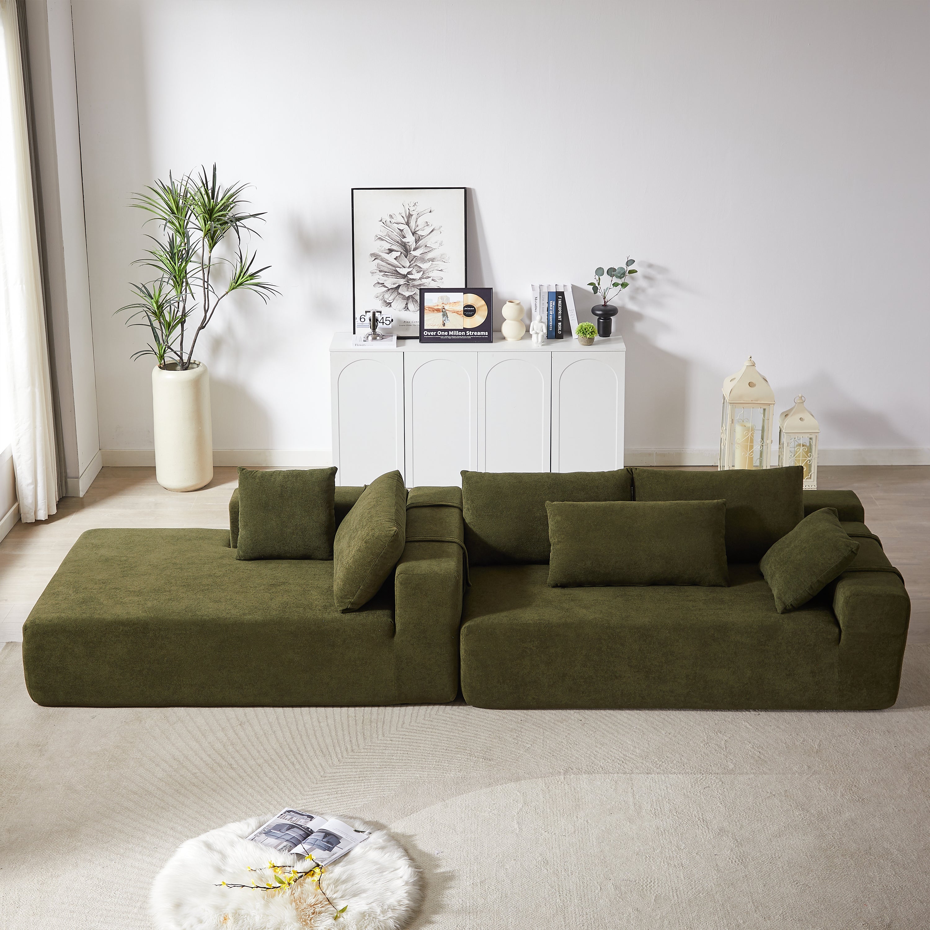 Modern Chenille Upholstered Sectional Sofa Couch Set,Modular 108' L Shaped Sectional Living Room Sofa Set With 6 Pillows,Free Combination Sofa Couch for Living Room,Bedroom(Left Chaise)