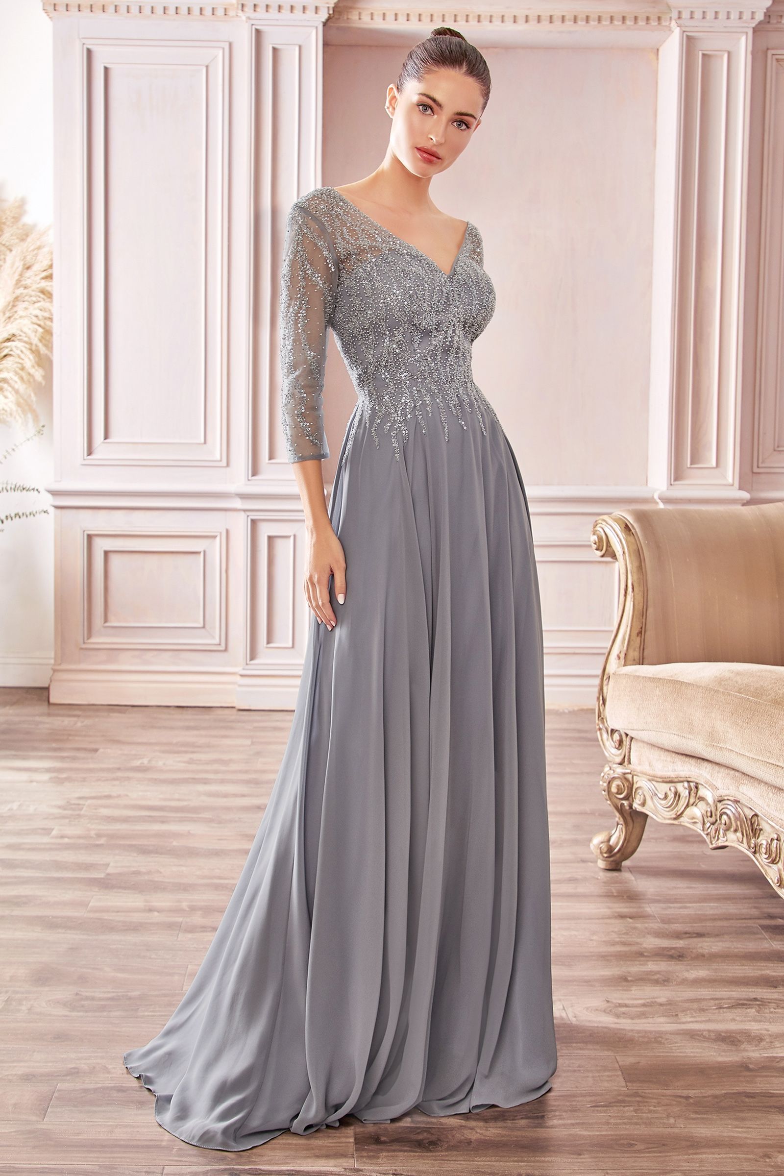 Chiffon A-Line Gown Long Sleeves CDCD0171