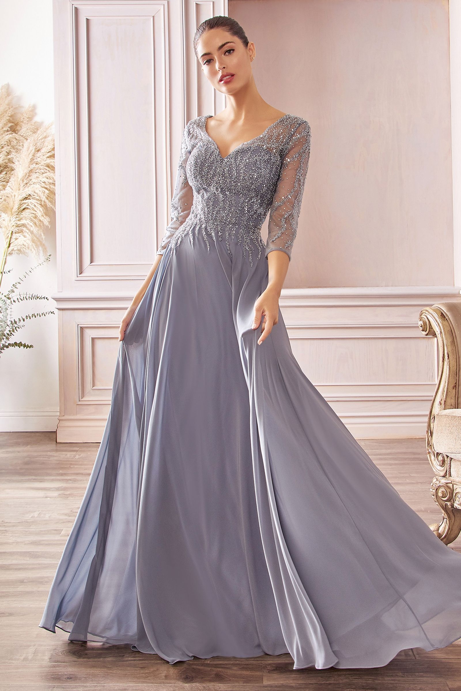 Chiffon A-Line Gown Long Sleeves CDCD0171
