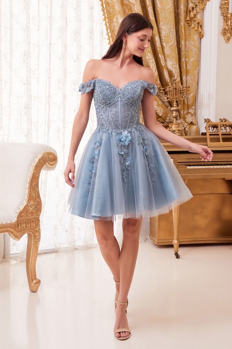 SHORT LACE A-LINE OFF THE SHOULDER DRESS CDCD0194