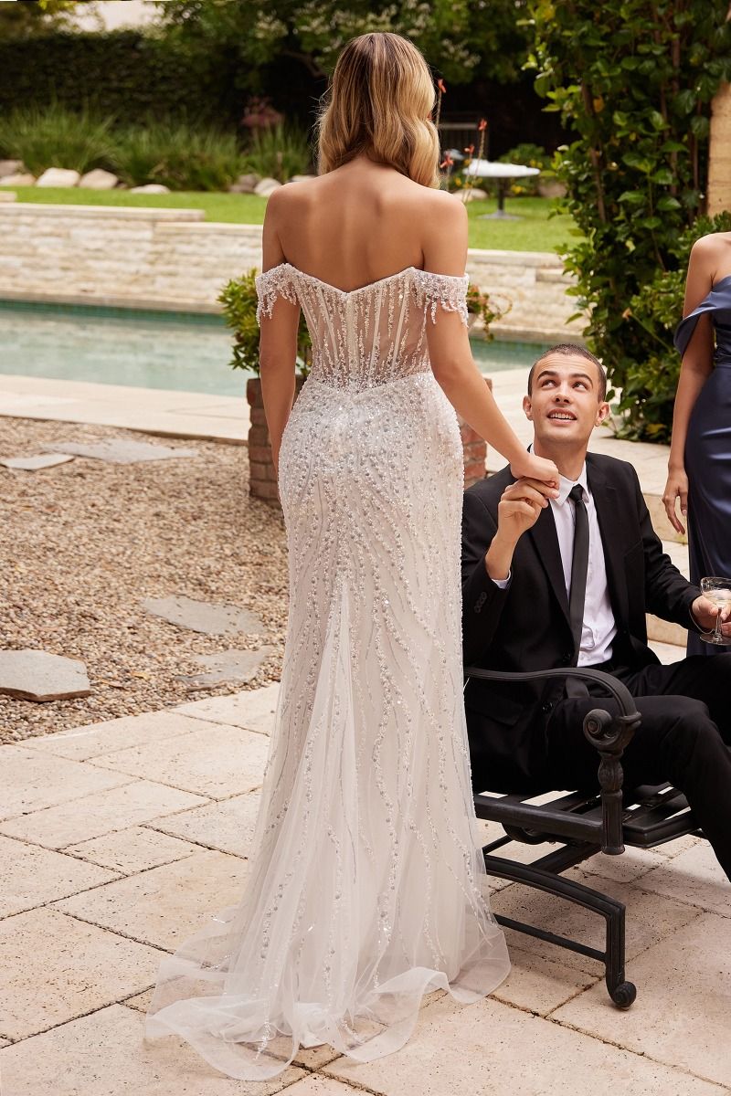 OFF THE SHOULDER SEQUIN WEDDING GOWN CDCD0203W