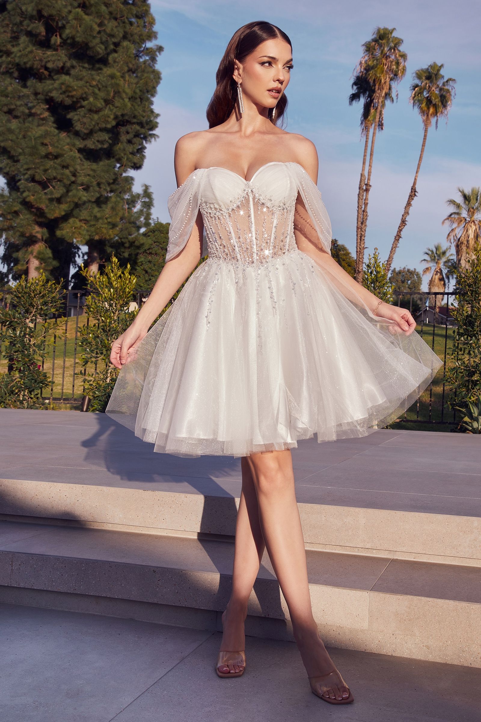 Playful Enchanting Off-The-Shoulder Embellished A-Line Short Gown for Cocktail - CDCD0211