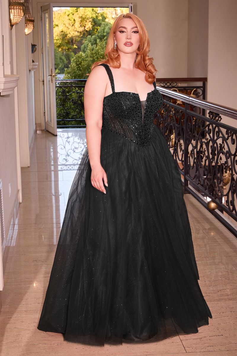 Blue, Gold & Purple Plus Size Glitter Corset Ball Gown | Sparkly Tulle Formal Dress with Straps  CDCD0217C