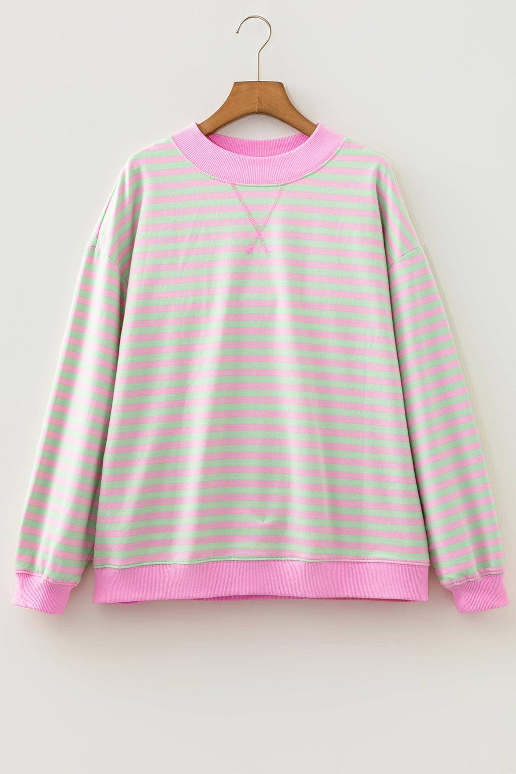 Stripe Contrast Trim Mock Neck Sweatshirt
