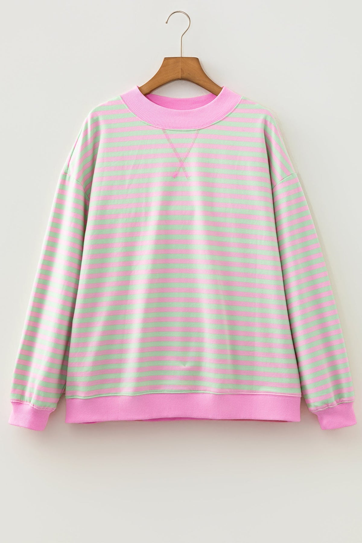 Stripe Contrast Trim Mock Neck Sweatshirt
