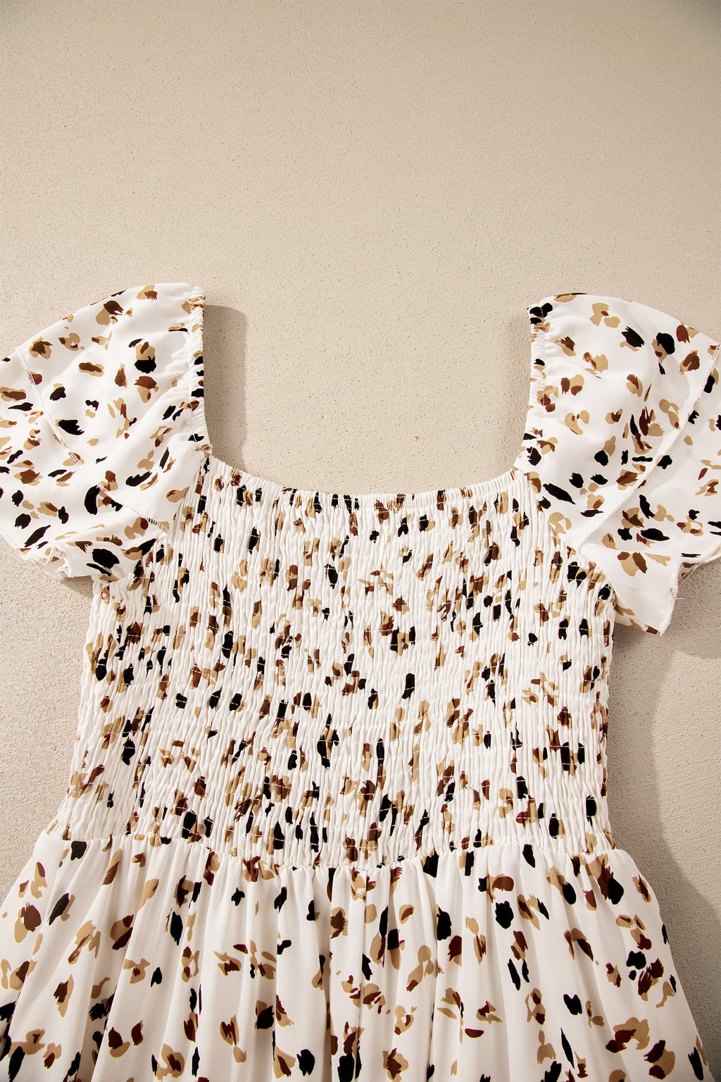 Leopard Smocked Square Neck Ruffle Sleeve Dress