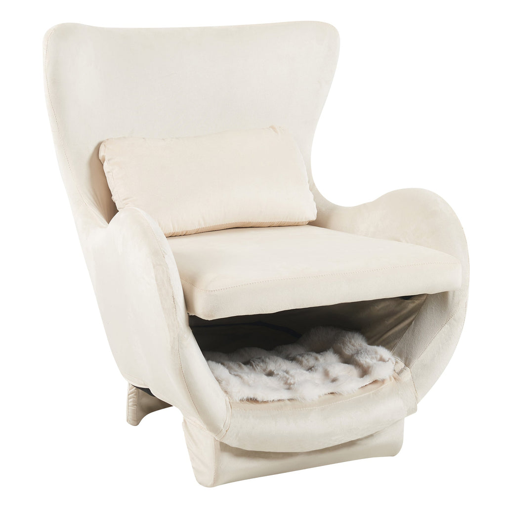 Furniture Style 2 in 1 Pet Friendly  Modern Velvet Lounge Chair, Upholstered  Back Accent Chair Leisure Single Sofa Chair for Living Room Office, White