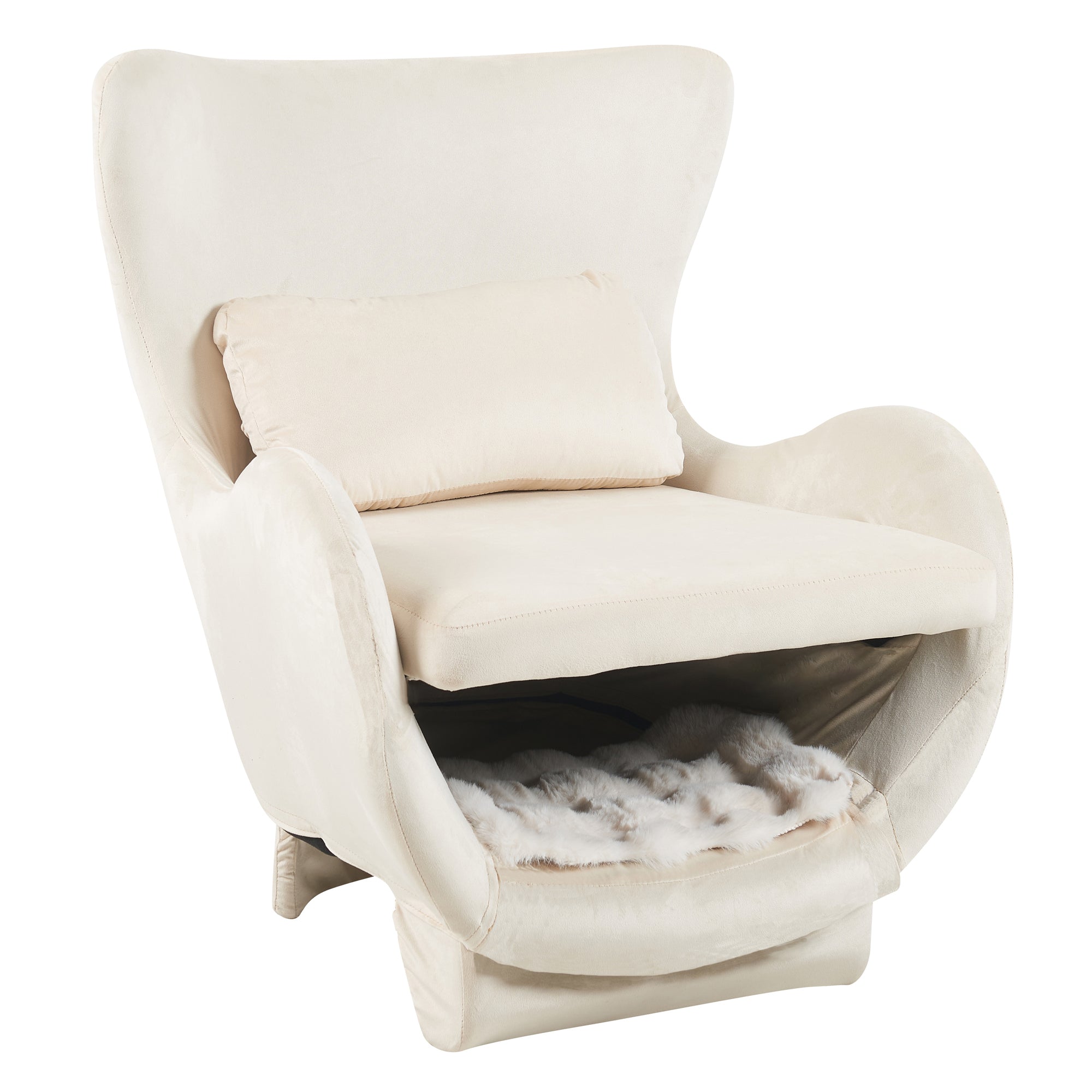 Furniture Style 2 in 1 Pet Friendly  Modern Velvet Lounge Chair, Upholstered  Back Accent Chair Leisure Single Sofa Chair for Living Room Office, White