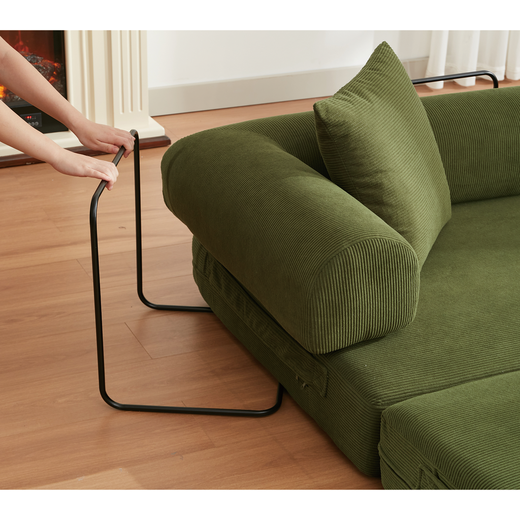 [NEW ARRIVED] [VIDEO PROVIDED] 78.5' Folding Convertible Out Sleeper Sofa Bed,4-in-1 DIY Combination Convertible  Sofa, 3 seat, Folding Sleeper Sofa, King Size , Bedroom,Apartment,Corduroy,Green