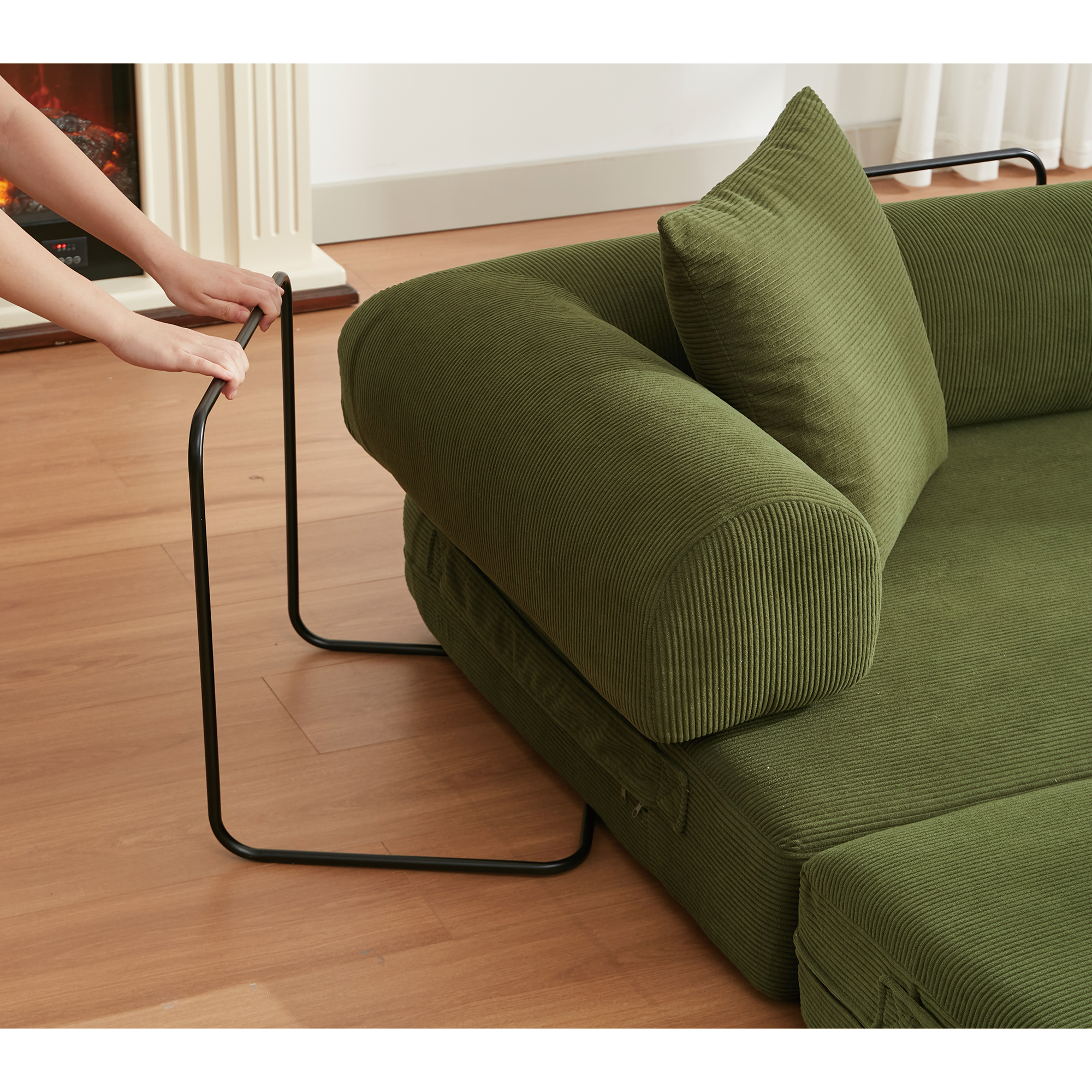 [NEW ARRIVED] [VIDEO PROVIDED] 78.5' Folding Convertible Out Sleeper Sofa Bed,4-in-1 DIY Combination Convertible  Sofa, 3 seat, Folding Sleeper Sofa, King Size , Bedroom,Apartment,Corduroy,Green