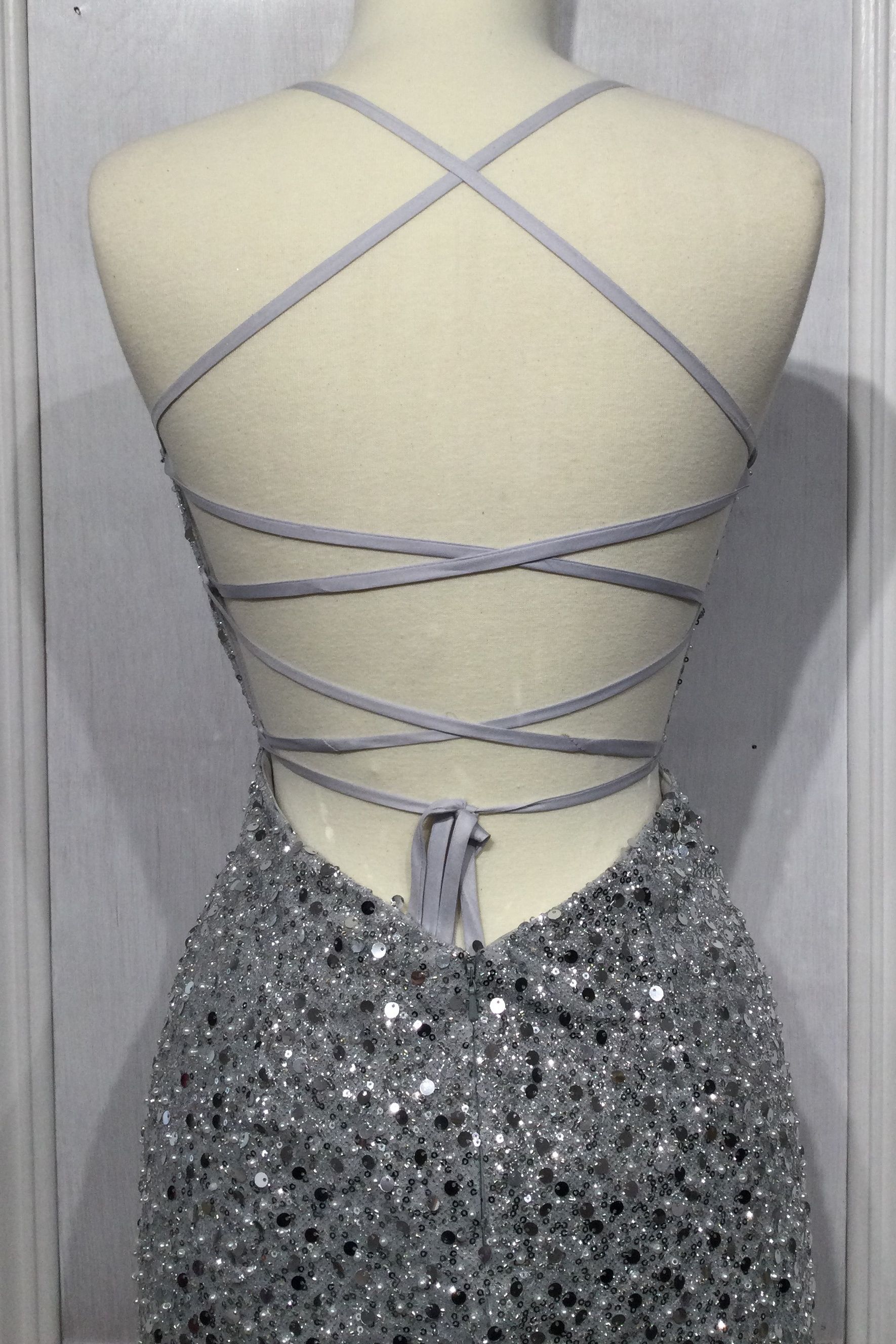 Gold,Lilac,Red ,Blue  Beaded Spaghetti Strap Formal Dress with High Slit – Sparkly Sequin Evening GownCDCD258
