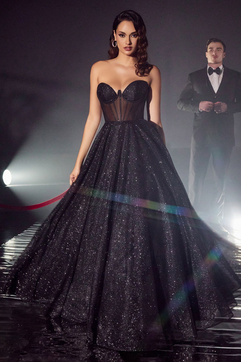 Black, Pink, Royal Blue Strapless Glitter Corset Ball Gown CDCD275