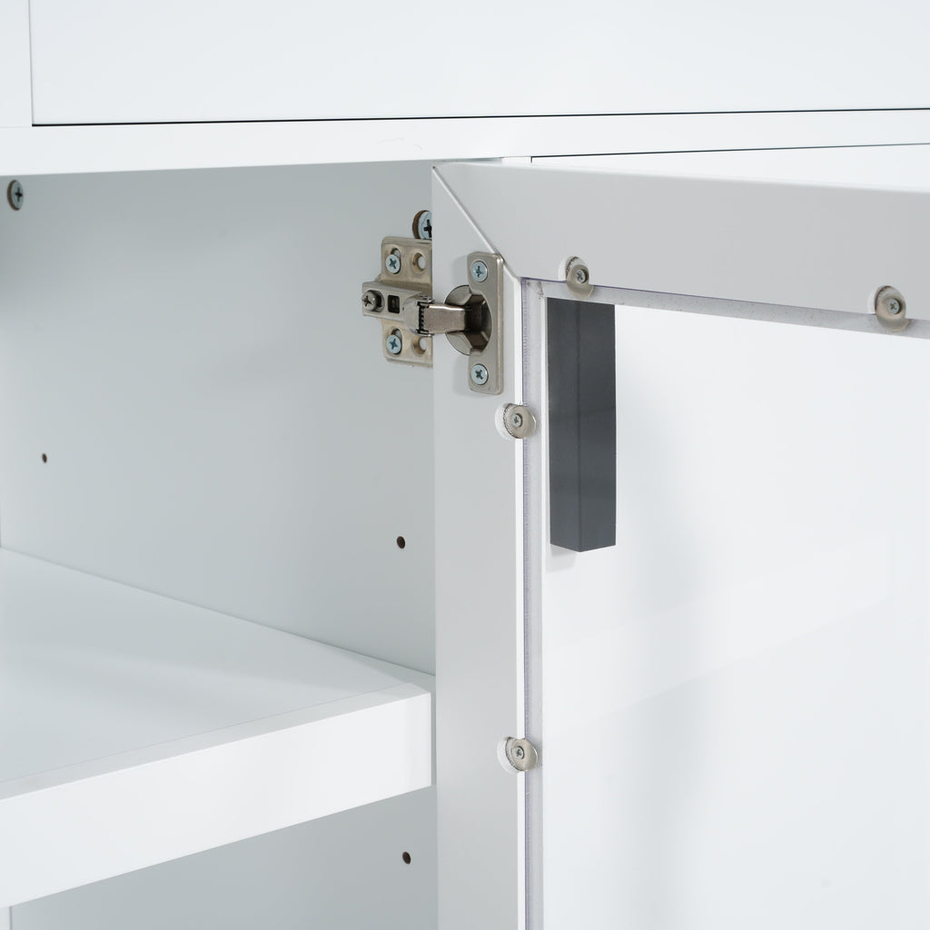 Modern White TV Console, 67' Width TV Stand, Glass Doors & Storage Drawers, Adjustable Shelves