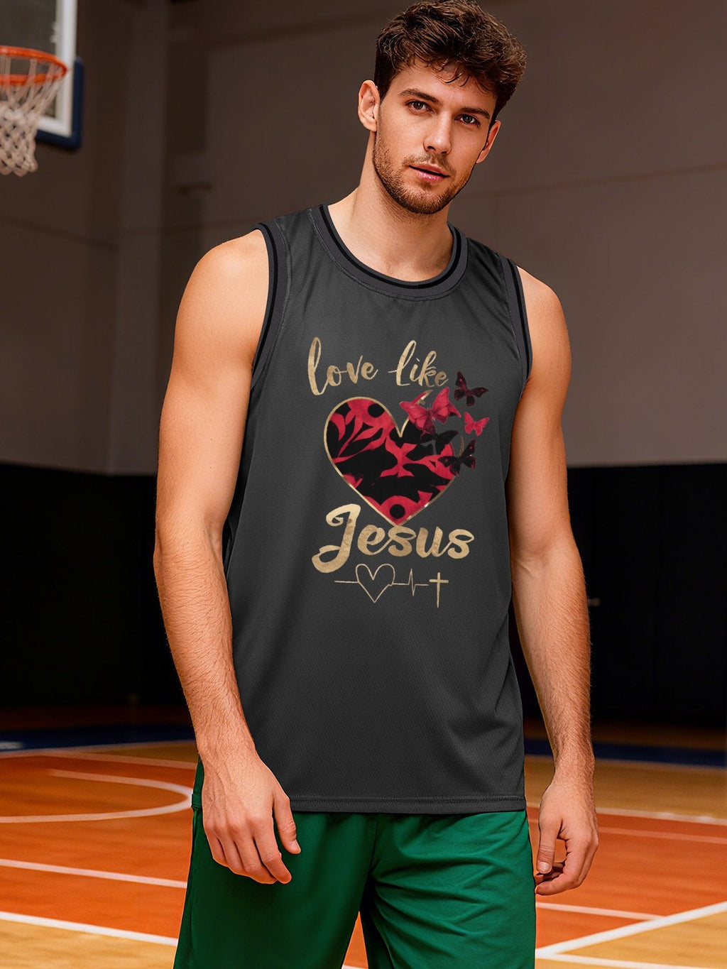 Love Like Jesus Adult Dark Grey Basketball Jersey | Ships From USA